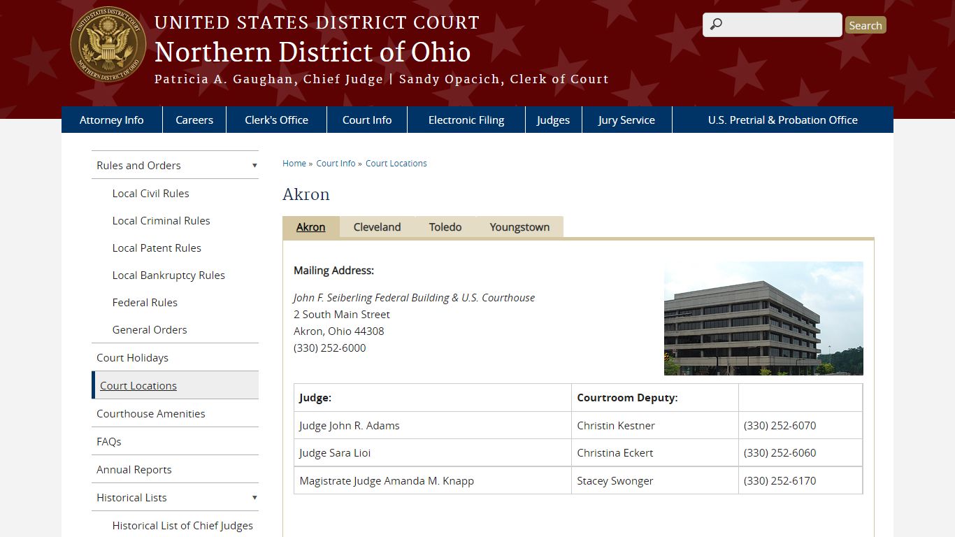 Akron | Northern District of Ohio | United States District Court